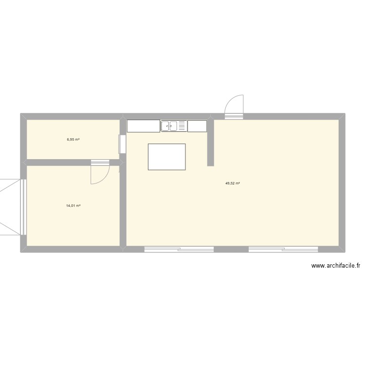 PLAN L. Plan de 3 pièces et 70 m2