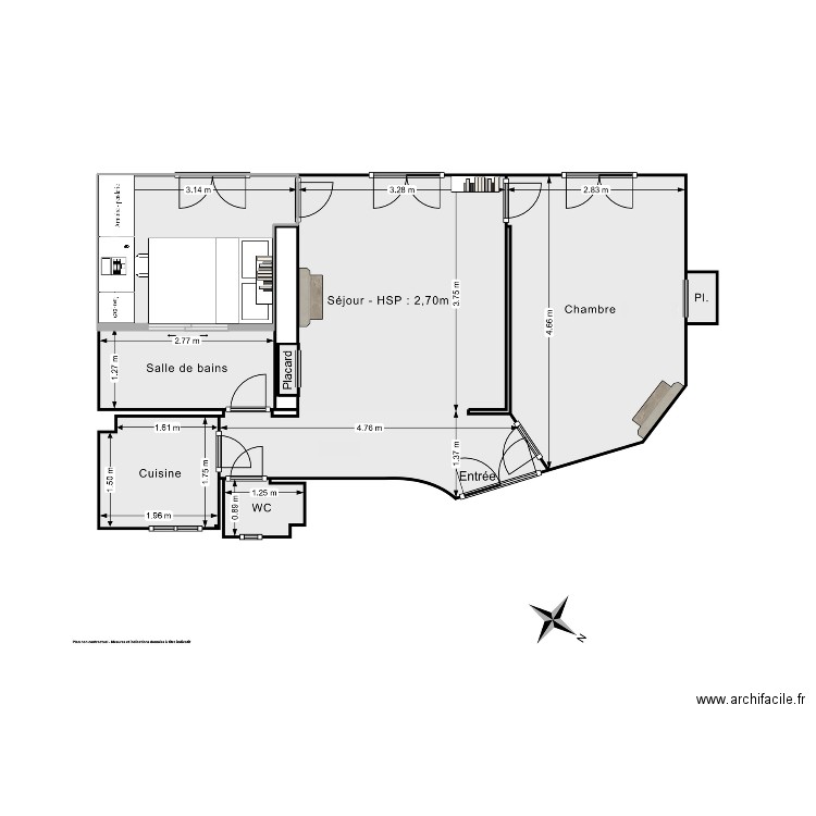 Vol LZ. Plan de 1 pièce et 7 m2