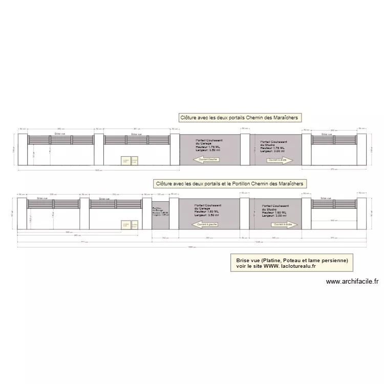 les deux mod&egrave;les de cl&ocirc;tures sur Chemin des Mara&icirc;chers . Plan de 