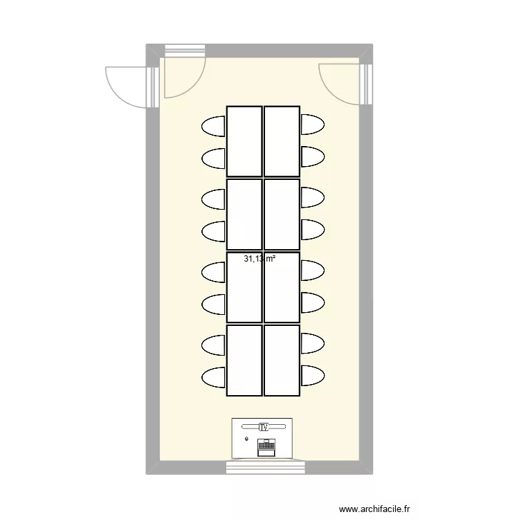 Salle Th&eacute;venot tour de table 15 personnes. Plan de 1  et 31 m²