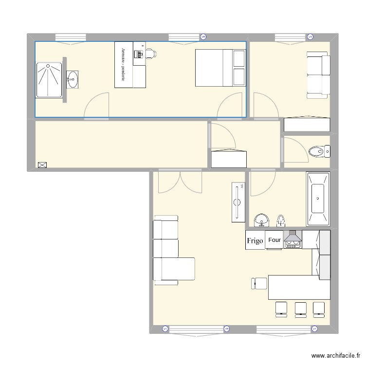 Moreau. Plan de 7 pièces et 66 m2
