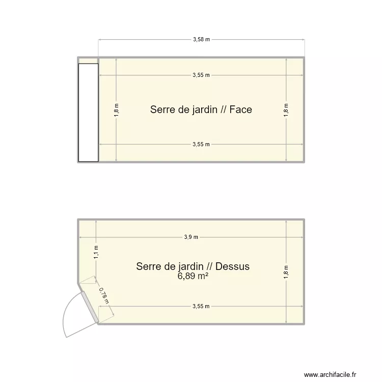 V&eacute;randa. Plan de 3 pièces et 14 m²