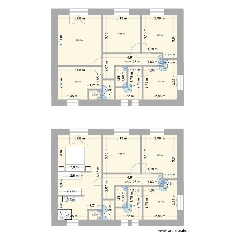 1 etage bis. Plan de 19 pièces et 133 m2