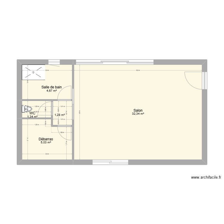 Gr Loc Chateau RDC. Plan de 5 pièces et 45 m2