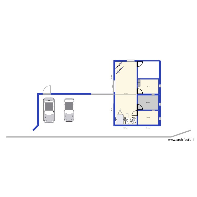 poulailler. Plan de 5 pièces et 57 m2