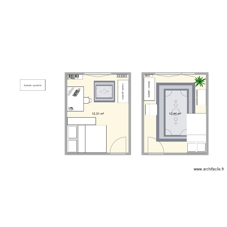 chesaux. Plan de 2 pièces et 25 m2