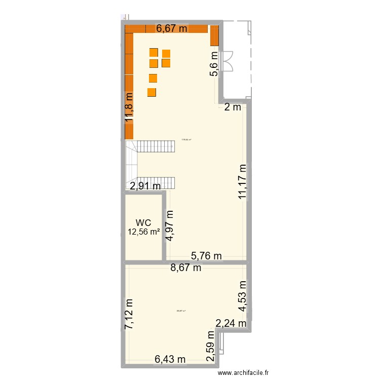 SHOWROOM. Plan de 3 pièces et 188 m2