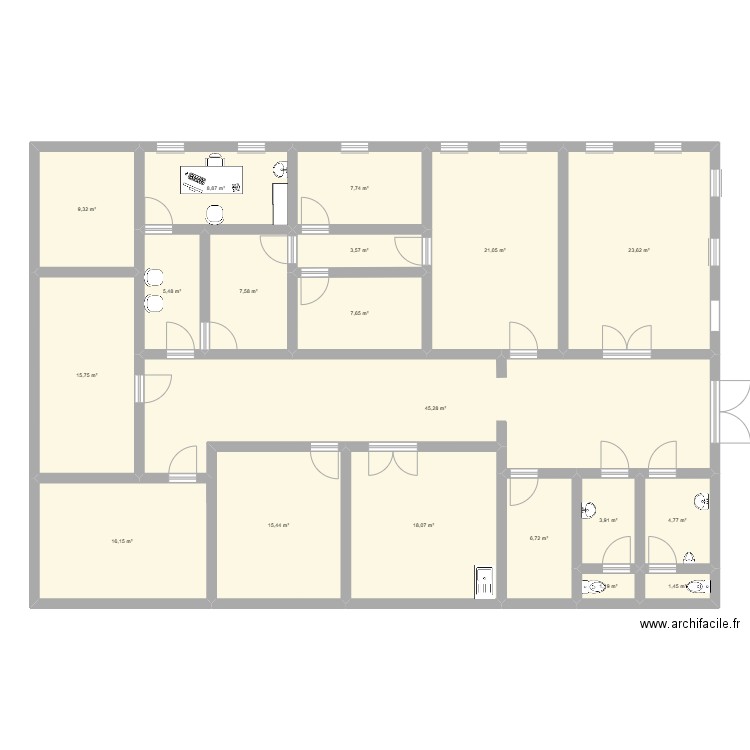 INFIRMERIE 2025. Plan de 19 pièces et 224 m2