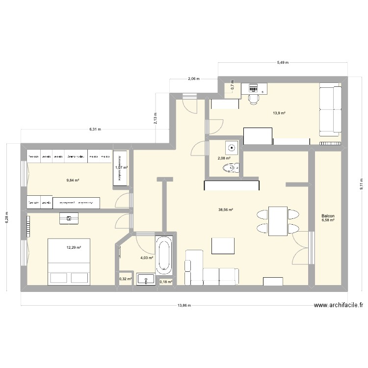 Neuilly plaisance. Plan de 10 pièces et 89 m2