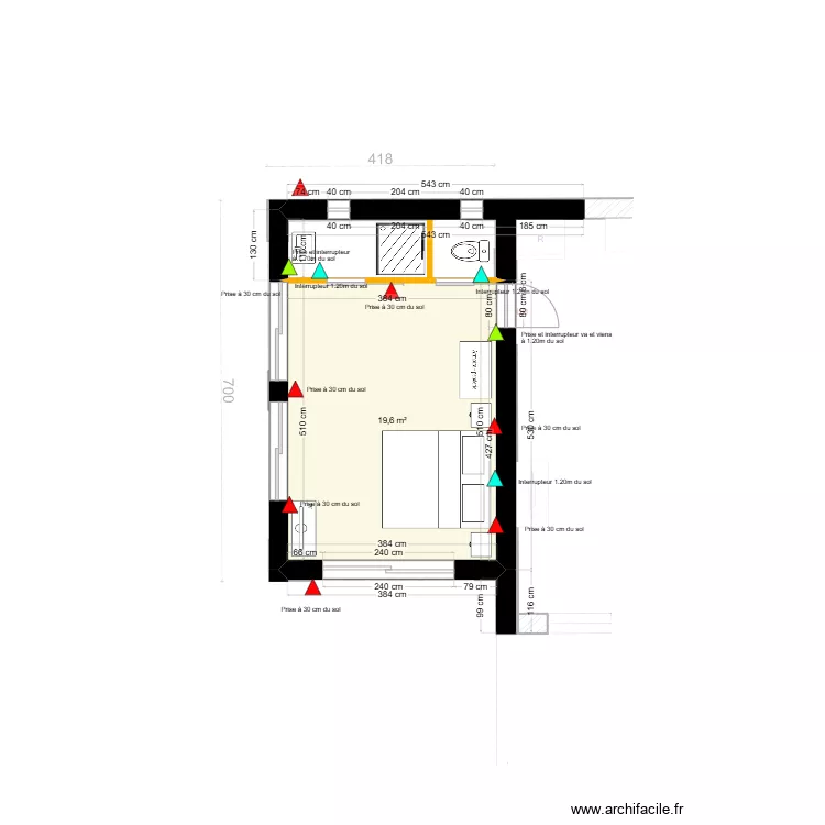 Chambre cot&eacute; Petit Paradis. Plan de 