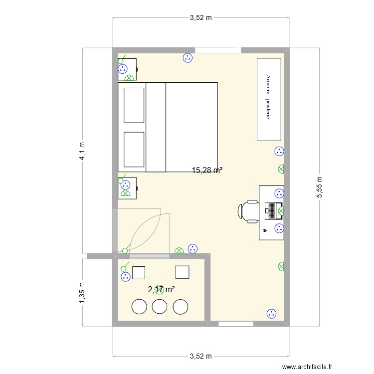 nosso quarto. Plan de 2 pièces et 17 m2