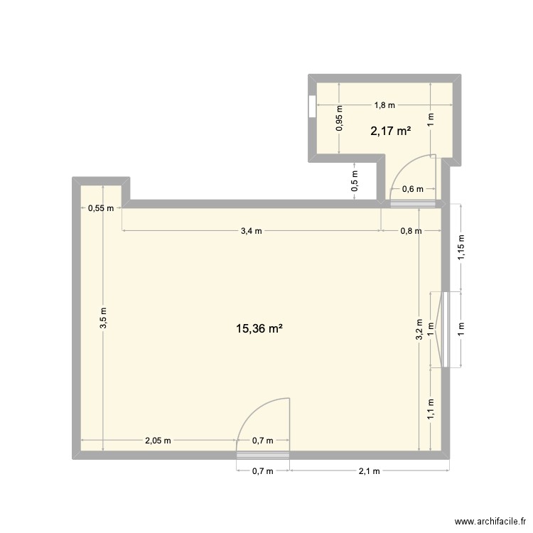 Nollet Plan. Plan de 2 pièces et 18 m2