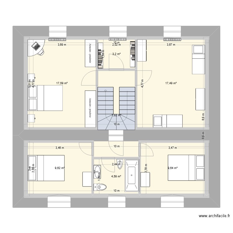 etage Pennevet. Plan de 7 pièces et 142 m2