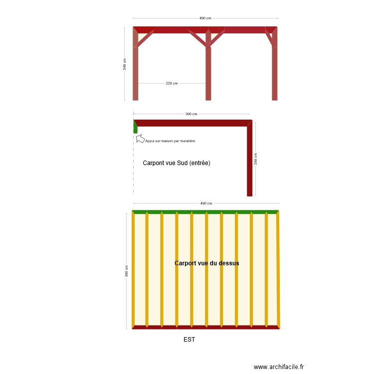 carport. Plan de 13 pièces et 16 m2