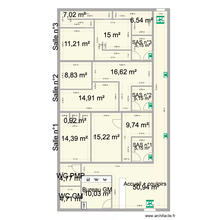 Cote de Jade V2 (sans c&ocirc;tes). Plan de 18  et 206 m²