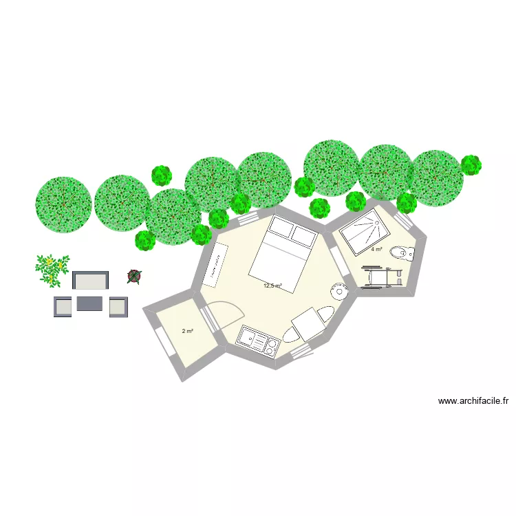 PLAN COUPE KERTERRE PMR. Plan de 3  et 19 m²