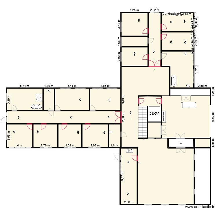 Armande_étage 1_ch 1 à 6. Plan de 20 pièces et 498 m2