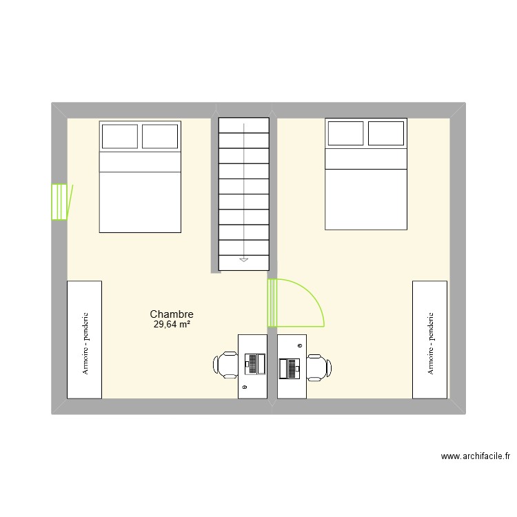 2E ETAGE. Plan de 1 pièce et 30 m2