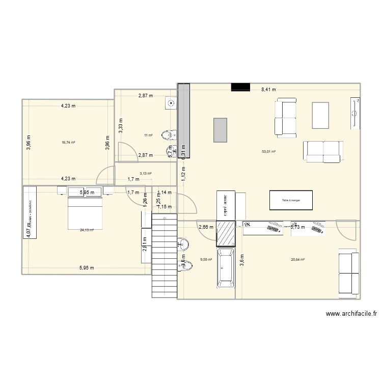 Appart. Plan de 7 pièces et 138 m2