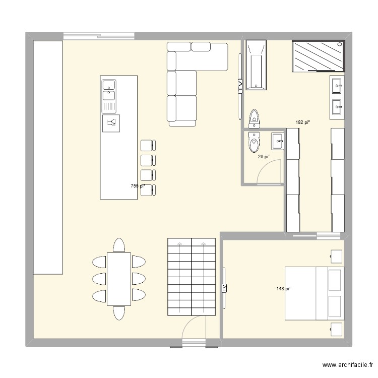 RDC. Plan de 4 pièces et 103 m2
