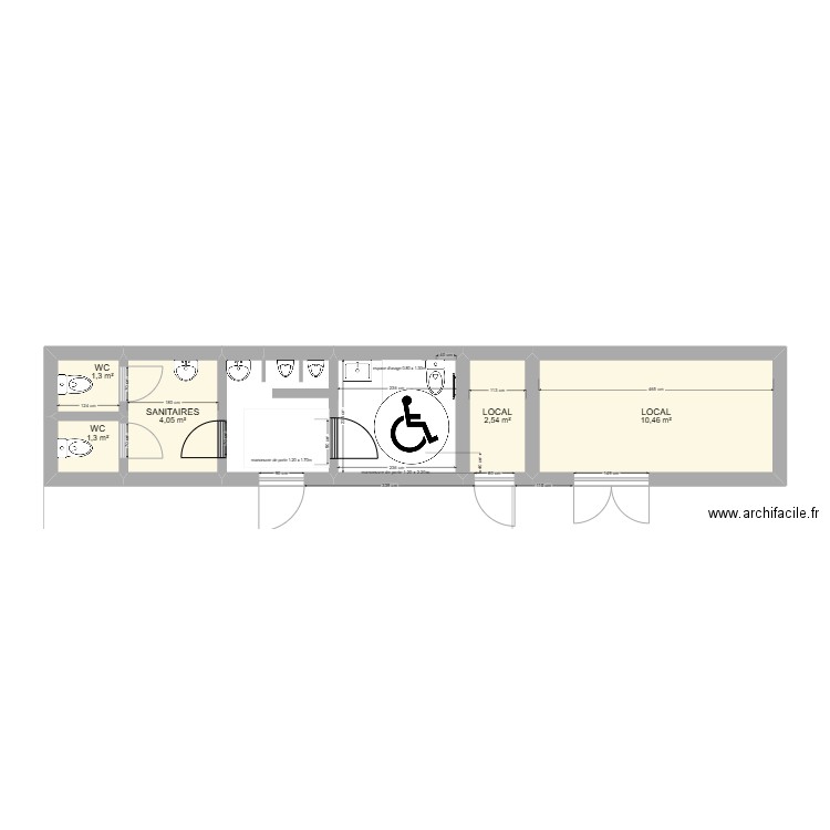 WC Salle des Hallettes-existant. Plan de 5 pièces et 20 m2