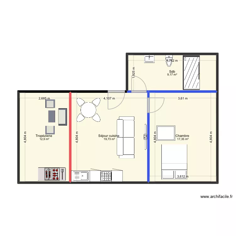Comble. Plan de 4  et 59 m²