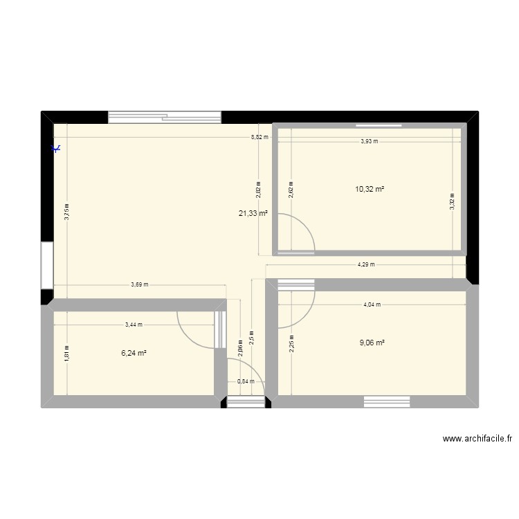 plan maison. Plan de 4 pièces et 59 m2