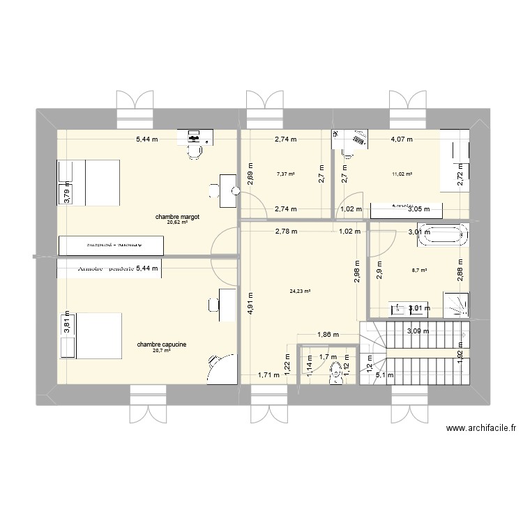 gare etage. Plan de 6 pièces et 93 m2