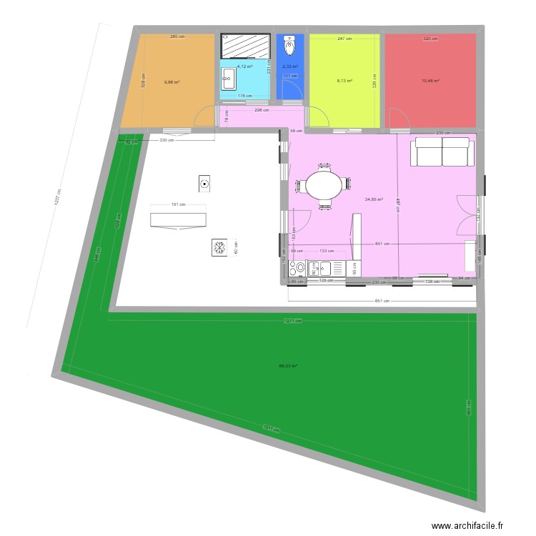 Extension. Plan de 7 pièces et 138 m2