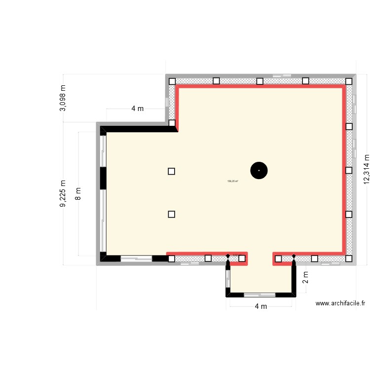 grange + extensions. Plan de 2 pièces et 158 m2