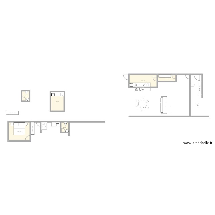 longueur. Plan de 6 pièces et 31 m2