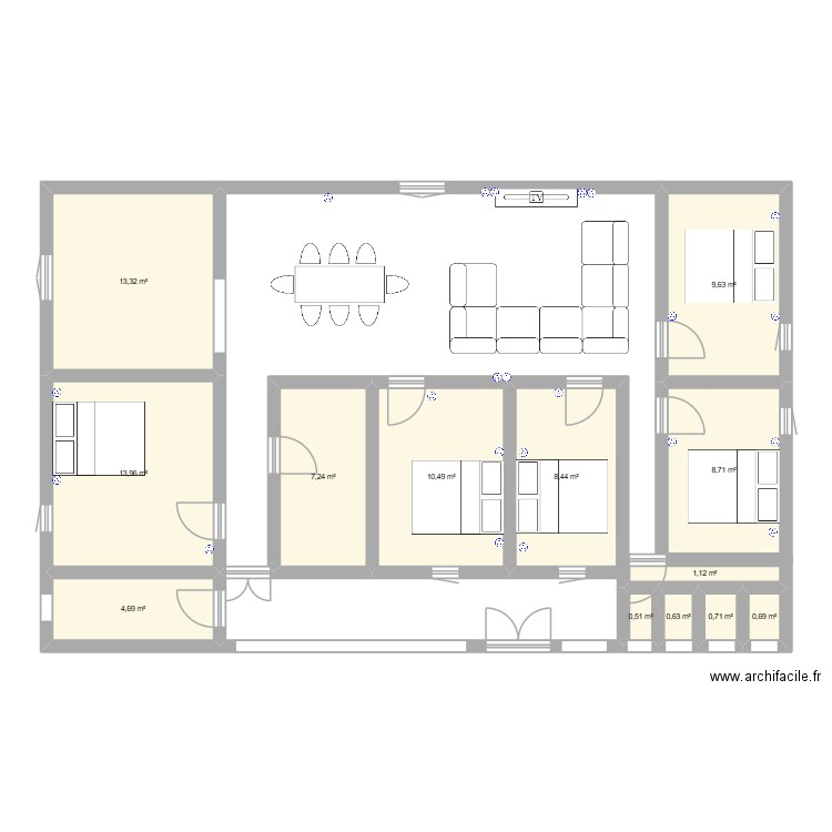 JOHN K. Plan de 13 pièces et 80 m2