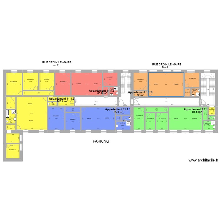 Immeuble Virton niveau 1. Plan de 43 pièces et 533 m2