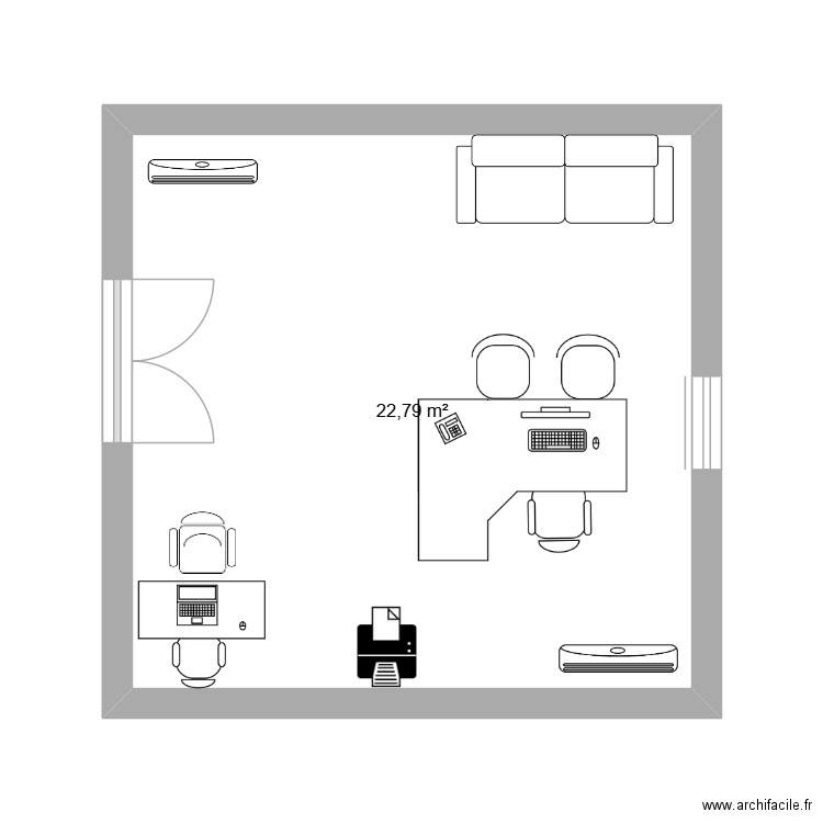 killa. Plan de 1 pièce et 23 m2