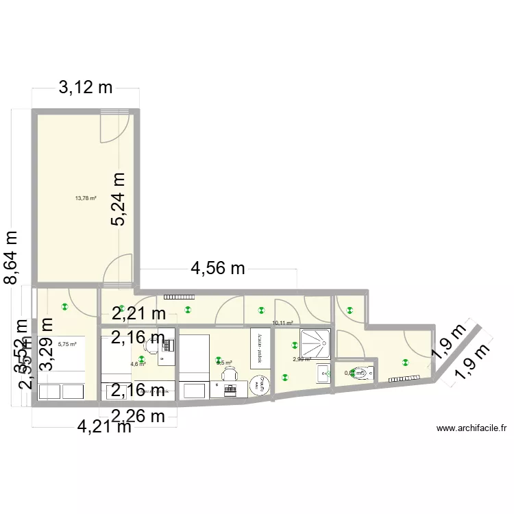 1/2 palier - Chambres + SdB Plan2. Plan de 7  et 44 m²