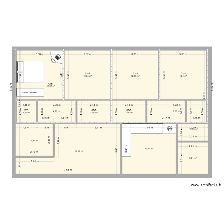 PLAN MAISON 2. Plan de 14 pièces et 119 m2