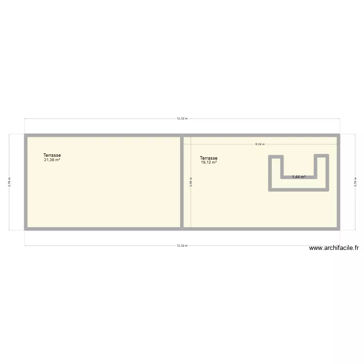 Terrasse. Plan de 3  et 44 m²