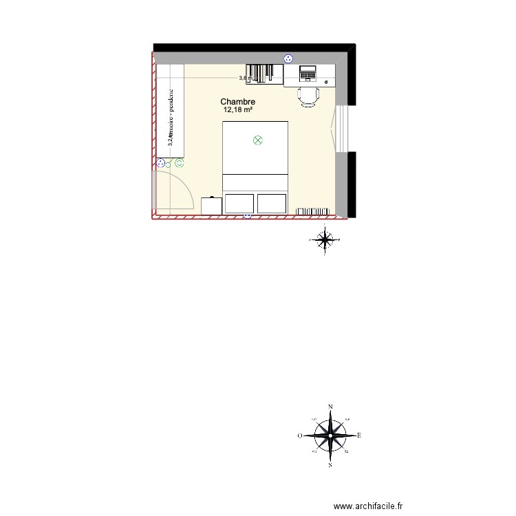 Chambre cours de Bilbao. Plan de 1 pièce et 12 m2