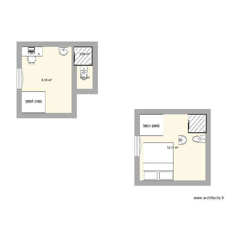 SDB RDC. Plan de 4 pièces et 23 m2