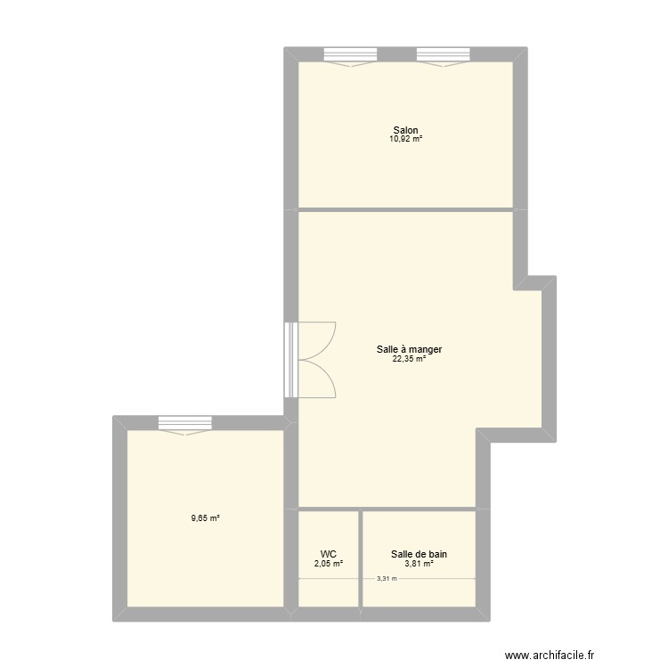 LEON AVILLA en l'état. Plan de 5 pièces et 49 m2