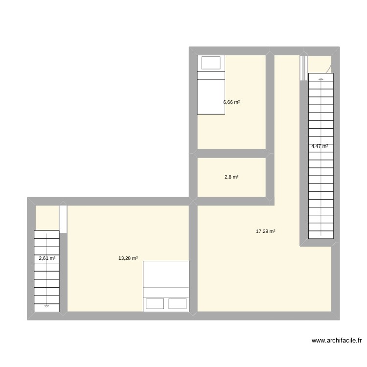 étage. Plan de 6 pièces et 47 m2
