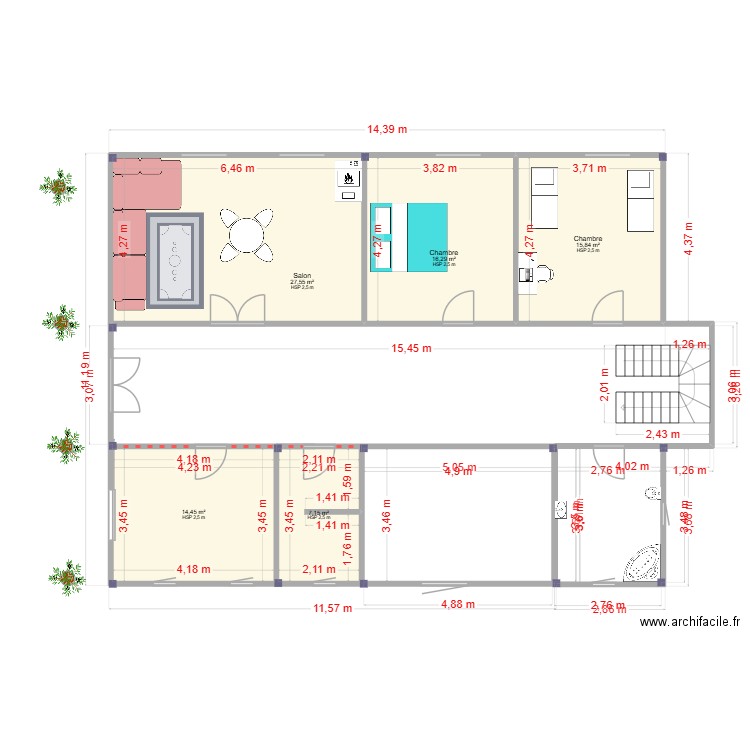 el hadj Maisan. Plan de 5 pièces et 81 m2