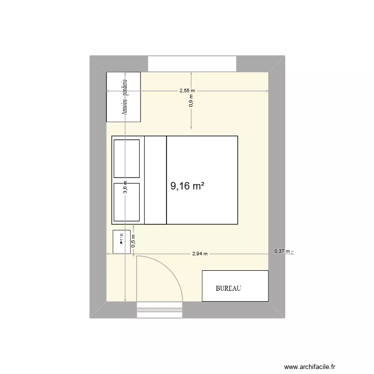 Chambre Jeanne. Plan de 1 et 9 m² Chambre Jeanne. Plan de 1 et 9 m²