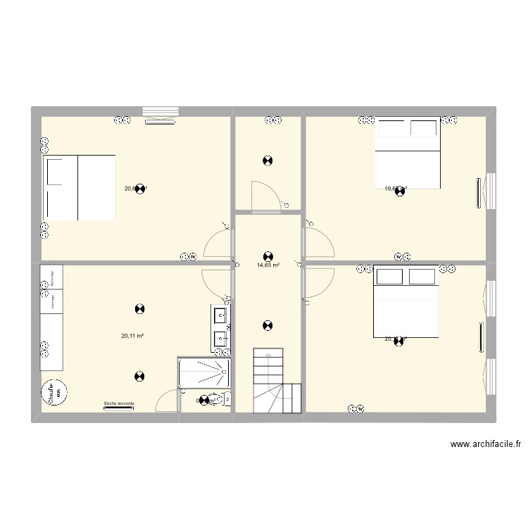 étage. Plan de 6 pièces et 96 m2