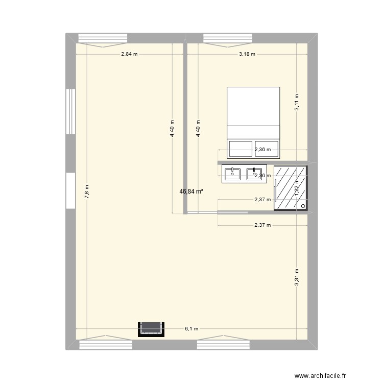 MAISON R+1. Plan de 1 pièce et 47 m2