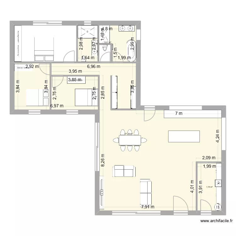 1er Plan Morini&egrave;res. Plan de 3  et 132 m²