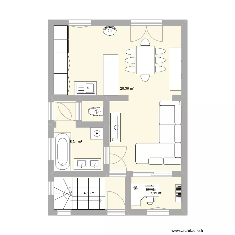 Rez de chauss&eacute;e. Plan de 4 pièces et 41 m²