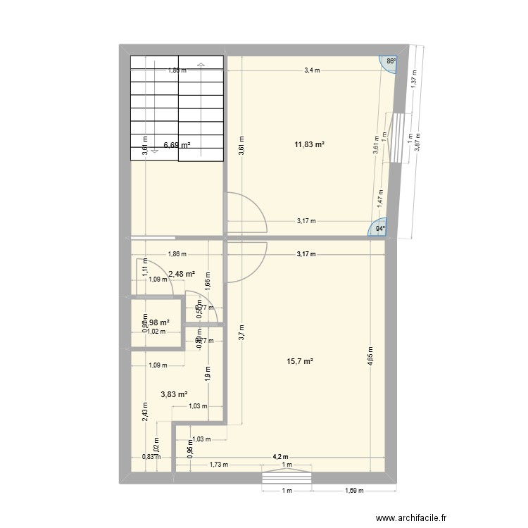 Etage 2. Plan de 6 pièces et 42 m2