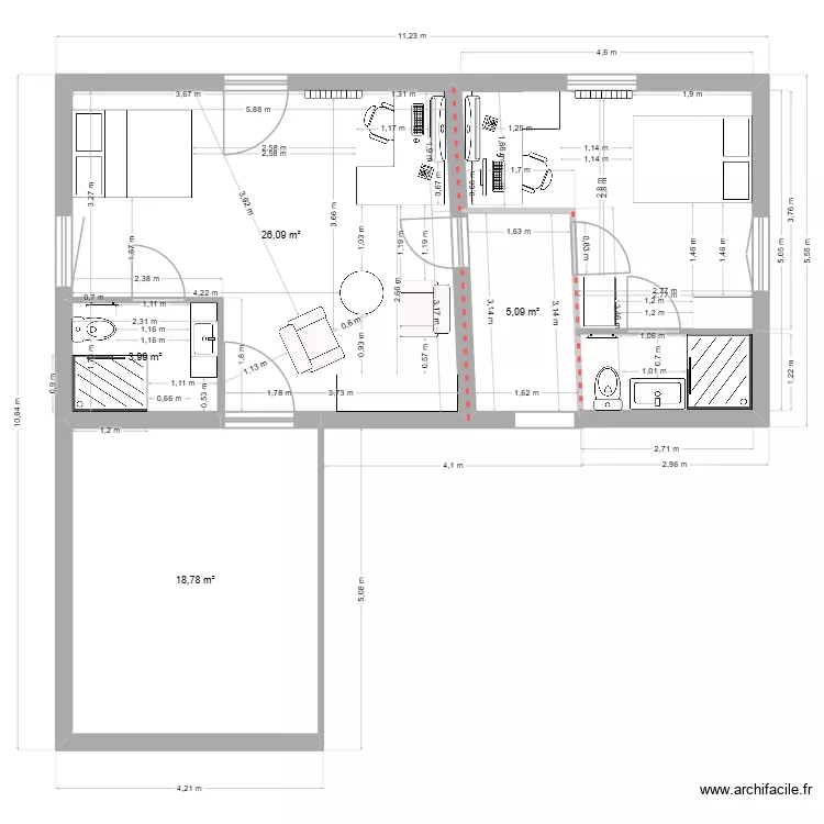 etage annexe. Plan de 4  et 54 m²