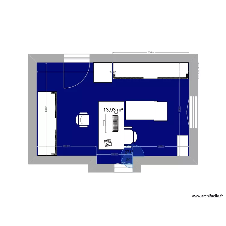 Bureau  V3. Plan de 1 Pièce et 14 m²